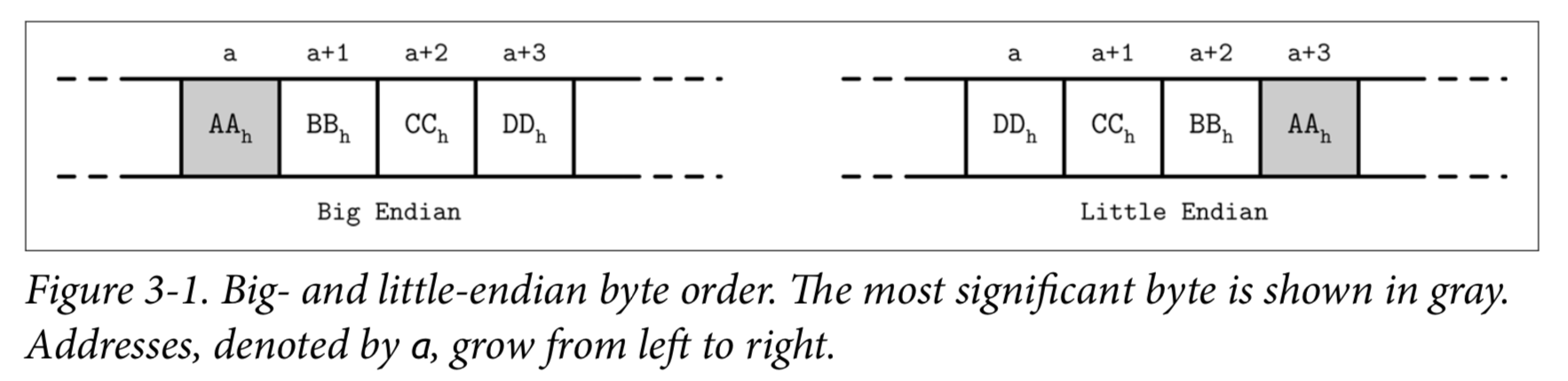 Figure 3-1. Big- and little-endian byte order. 